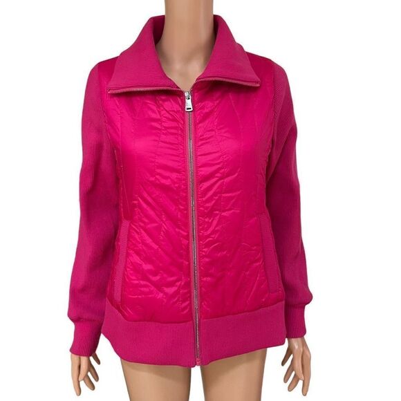Bernardo Wave Quilted Jacket with Knit Combo on fuchsia orchid flower size S - Picture 4 of 11